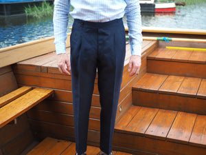 Sartorial Double Pleated Linen Trousers Navy
