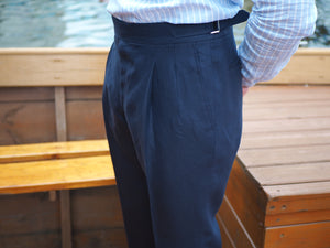 Sartorial Double Pleated Linen Trousers Navy