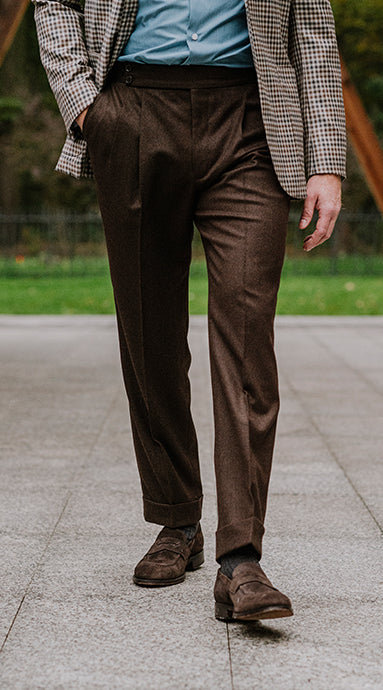 Double Pleated Flannel Trousers Brown