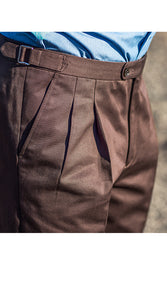 Double Pleated Cotton Trousers Brown