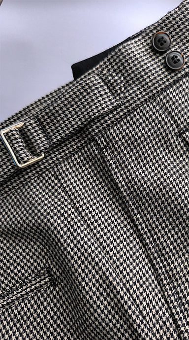 Double Pleated Flannel Trousers Black White Pied Poule