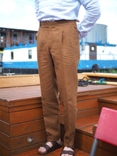 Load image into Gallery viewer, Sartorial Double Pleated Linen Trousers Cognac