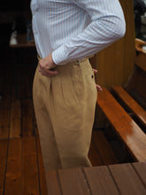 Load image into Gallery viewer, Sartorial waistband trousers with double button closure insppired by  bespoke tailoring