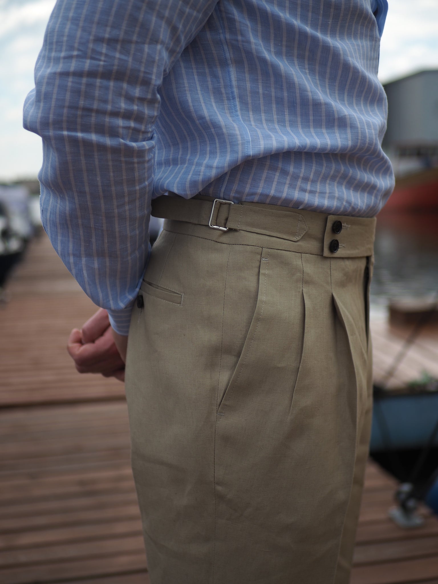 Pleated Sartorial Linen Trousers Natural |Benevento trouser makers