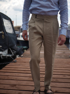 Sartorial Double Pleated Linen Trousers Natural