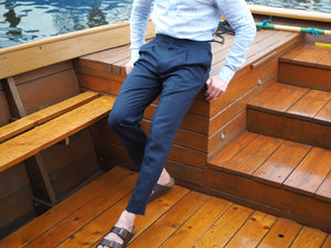 Sartorial-Hose aus Leinen mit Doppelfalten, Marineblau
