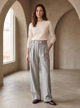 Load image into Gallery viewer, Classic High-Waisted Wool Flannel Trousers on Model - Quiet Luxury Style