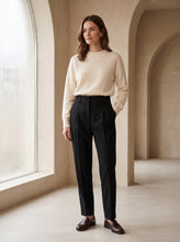 Load image into Gallery viewer, Gia Black Flannel Tailored Trousers with Single Reverse Pleat - Studio Look
