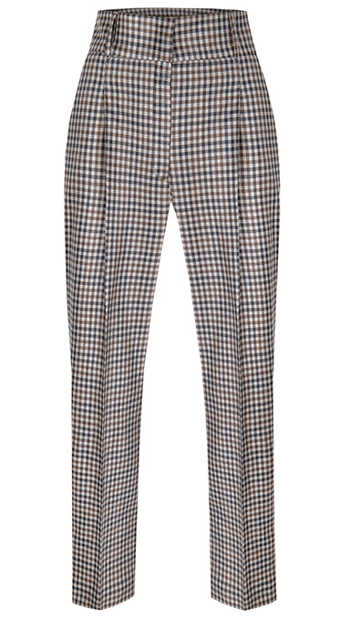 Gia High Rise Wool Trousers Brown Gingham