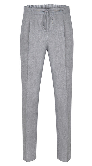 Drawstring Wool Trousers Light Grey Houndstooth