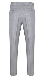 Drawstring Wool Trousers Light Grey Houndstooth