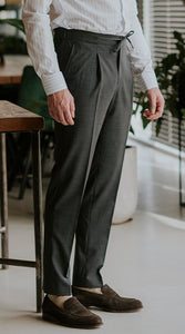 Drawstring Wool Trousers Dark Grey