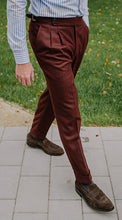 Load image into Gallery viewer, Double Pleated Flannel Trousers Burgundy
