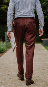 Double Pleated Flannel Trousers Burgundy