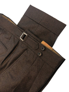 Double Pleated Flannel Trousers Brown