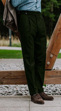 Load image into Gallery viewer, Double Pleated Flannel Trousers Dark Green