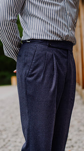 Double Pleated Flannel Trousers Navy