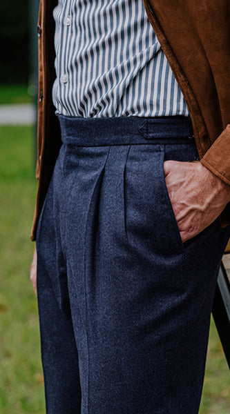 Buy Corneliani Navy Blue Flannel Regular Fit Flat Front Trousers for Men  Online  Tata CLiQ Luxury
