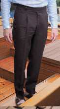 Load image into Gallery viewer, sartorial linen trousers with high rise and waist adjusters and pleated front