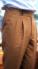 Load image into Gallery viewer, Irish linen trousers Ulster Weavers linen pleated trousers with side adjusters