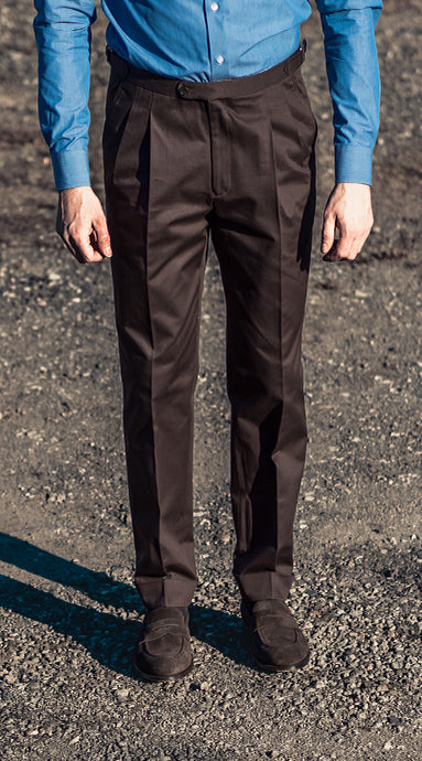 Double Pleated Cotton Trousers Brown BENEVENTO Double Pleated Cotton Trousers Brown BENEVENTO
