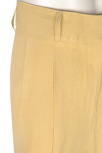 women's mellow yellow linen trousers with pleated front and high rise, pantalon en lin femme