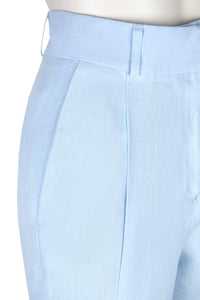 Women Tailored light blue linen trousers with pleats, wide leg linen trousers